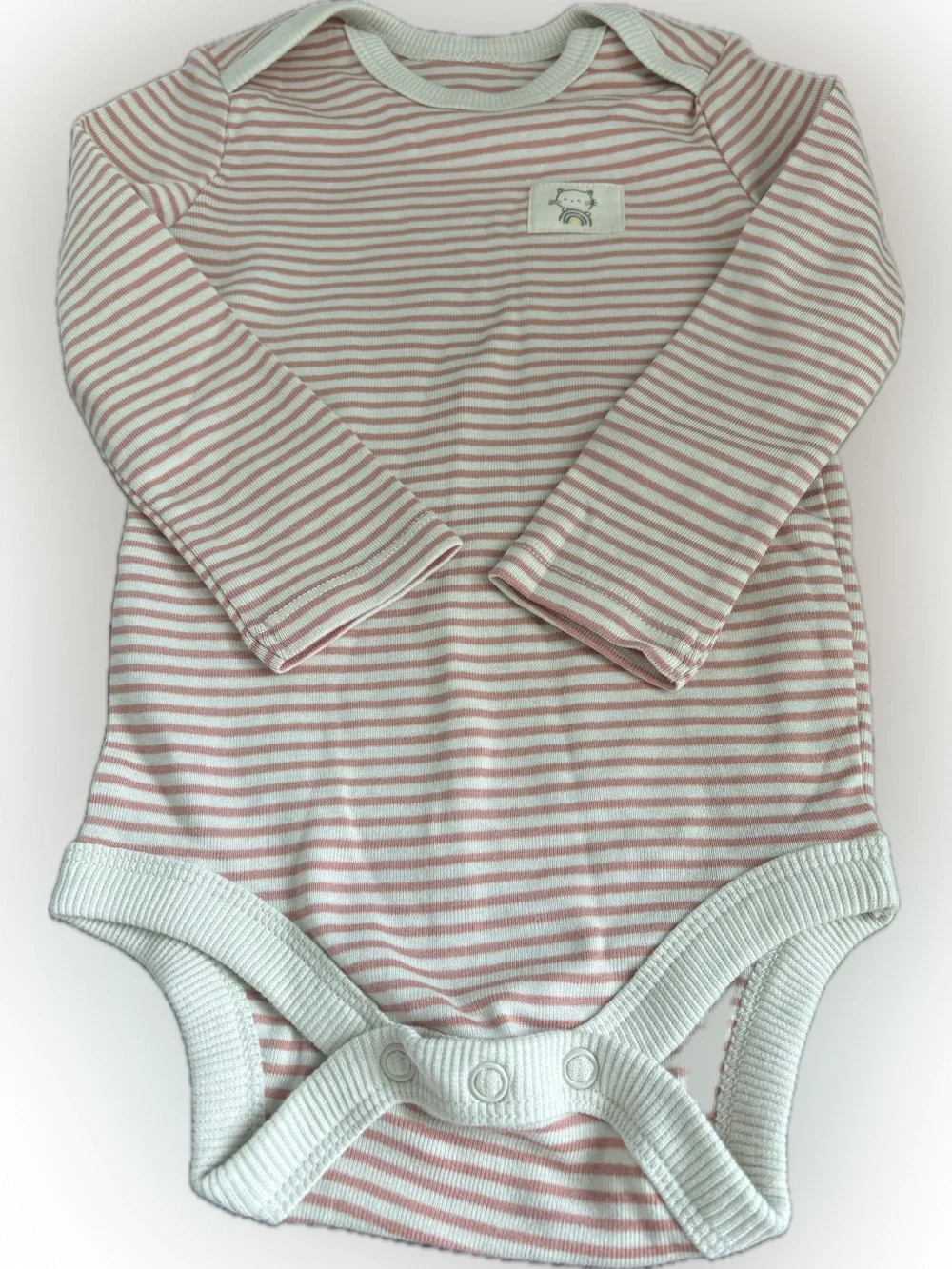 NWOT 100% Cotton Pink & Beige Striped Baby Long Sleeve Bodysuit Onesie
